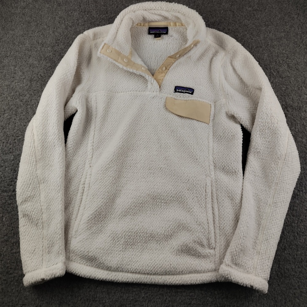 Patagonia Jacket Pullover Sz Small Re-tool Snap-T Cream Polartec Fleece EUC